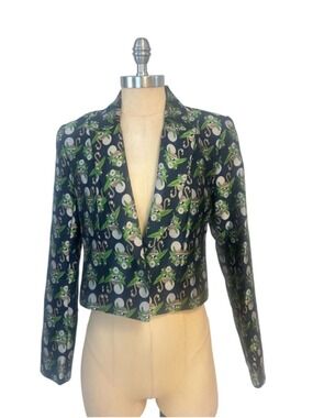 French Mauve Brocade Alida Jacquard Flamingo Cropped Jacket size XS